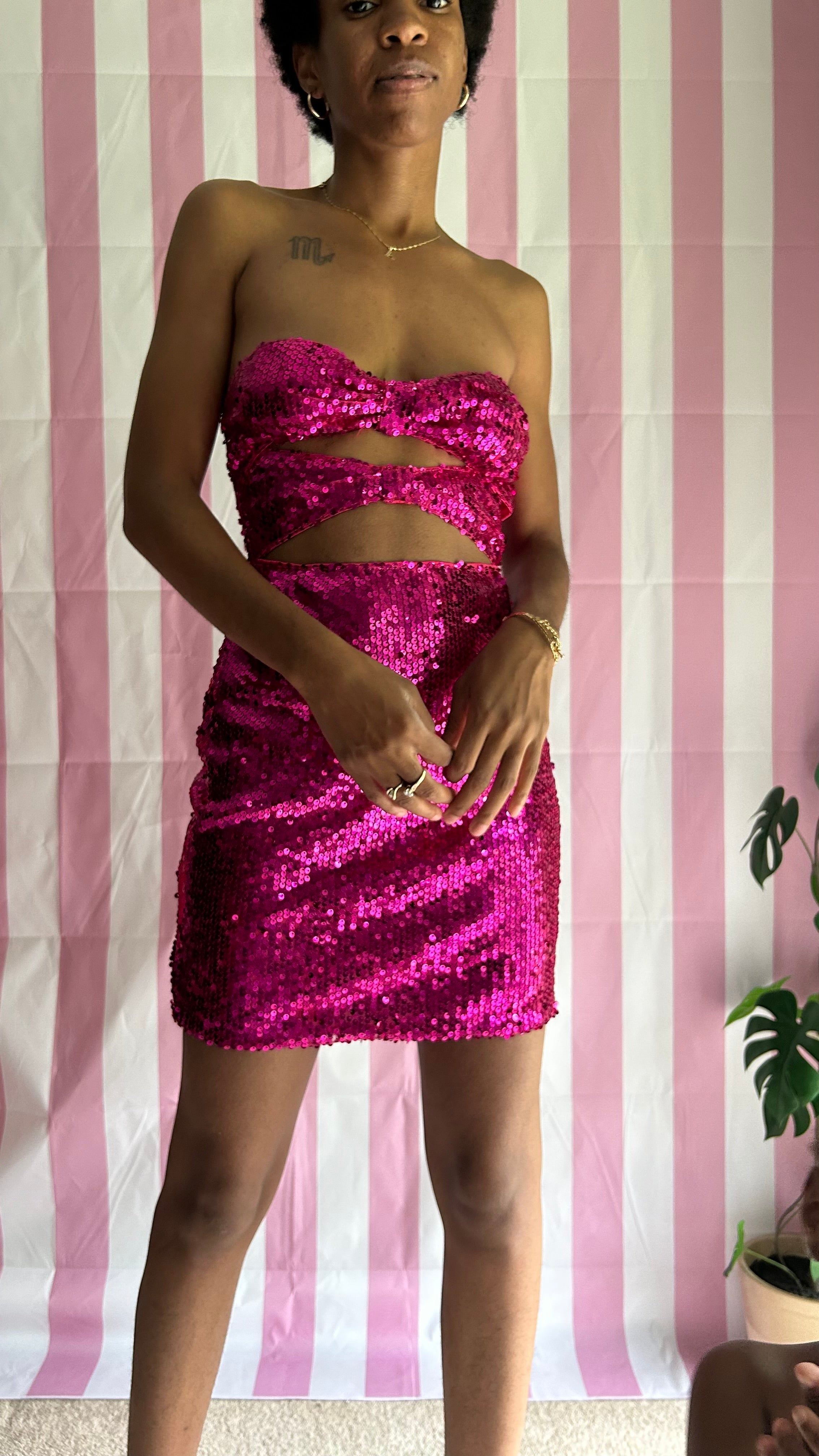 pink sequin mini dress